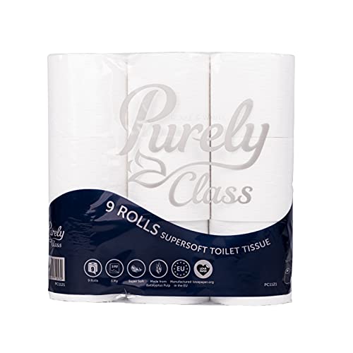 Purely Class Lot de 9 rouleaux de papier toilette triple épaisseur ultra doux Cover