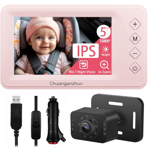 Image of Baby Car Camera with NO.1 Night Vision, 3X Zoom, USB Powered, 5'' HD 1080P IPS Crystal-Clear Car Baby Monitor, Backseat /Carseat Camera for Kids Infants Rear Facing, S100U Light Pink
