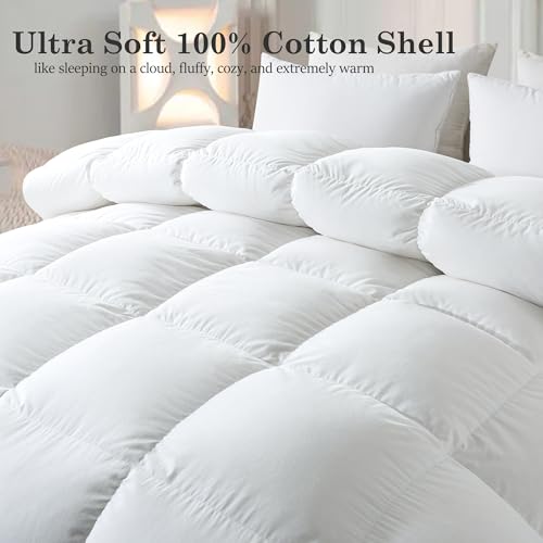 Elnido Queen GDC-W-Q ® Feather Comforter Queen Size, Filled With Feather And Down Fiber, All Season White Luxury Hotel Fluffy Bed Comforter thumb #1