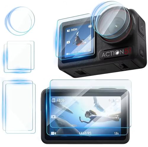 【2セット6枚】 For DJI Osmo Action 5 Pro フィルム 保護フィルム 強化ガラス 【ZENGZOUZ】メイン画面用2枚+サブ画面用2枚+LED保護フィルム2枚 日本旭硝子素材製 硬度9H スクラッチ防止 高透過率 自動吸着 気泡ゼロ