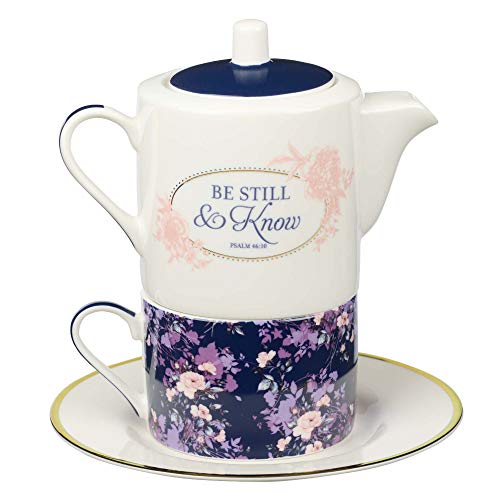 Ceramic Teapot Set Be Still Psalm 46:10 Flowers Tea For One Set With Tea Cup And Saucer For Women #TOP1