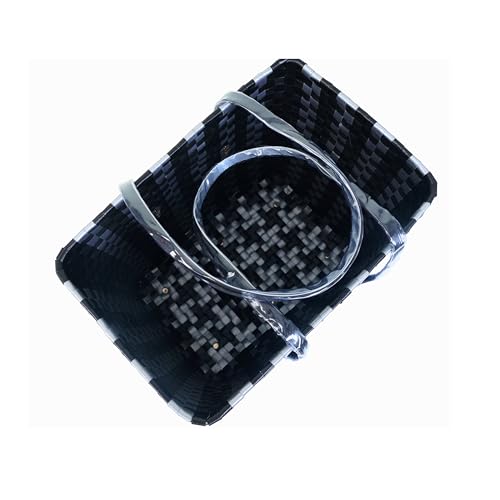 Image of Hand Made Multipurpose Plastic Basket with Lid | Eco-Friendly, Washable, Rust-Free Storage Basket for Kitchen, Picnic, Toys, Travel, Office | Lightweight basket (SILVER BLACK, Extra Large)