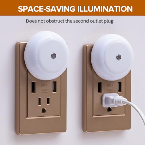 Image of Night Lights Plug into Wall 2 Pack, Plug in Night Light with Dusk-to-Dawn Light Sensor, 3000K Soft White 0.3W, LED Nightlight for Bathroom, Adult, Hallway(White)