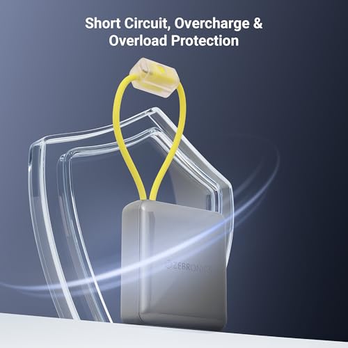 Image of ZEBRONICS EnergiTank 10R1, Compact Power Bank, 10000 mAh, 22.5W Rapid Charging, Built-in Type C & Lightning Cable + Type C Port, LED Percentage Indicator, for iPhone, Android, Tablets, Airpods (Grey)