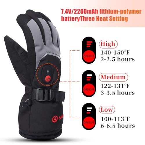 Image of SAVIOR HEAT Rechargeable Heated Gloves with 3 Heating Levels - Electric Ski Gloves, Touchscreen, Waterproof for Men Women