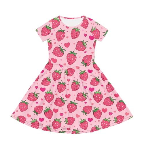 Image of Girls Dress with Pockets Basic Short Sleeve High Waist Swing Skater Dress School Party Dress for Kids