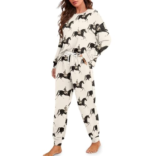 Image of Womens Lounge Set Long Sleeve Soft Pajama Sets | Casual 2 Piece Pj Outfit, Crewneck Sleepwear with Pockets, Adjustable Drawstring, Soft Comfy Fall Pajamas, Plus Size