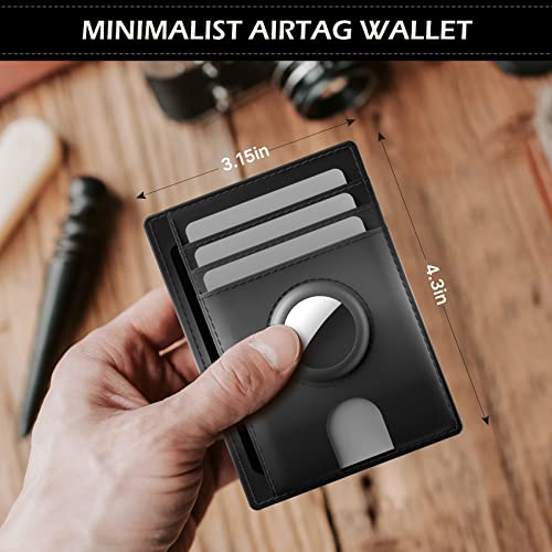 typecase Slim Minimalist Airtag Card Wallet for Men, Front Pocket Premium Crazy Horse Leather Wallet with Airtag Holder, RFID Blocking Cash Credit Card Wallet Compatible with AirTag (Black)3
