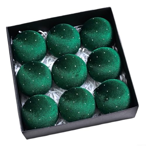 UrbanHui Samt-Weihnachtskugeln, 8 cm, festliche Baumschmuck, Feiertagsparty-Kugeln für Zuhause, Kamin-Kranz (grün), 9 Stück