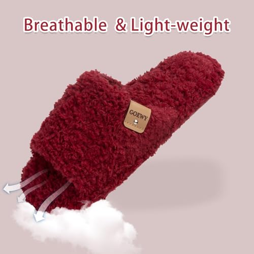 Image of GOEWY Fuzzy Open Toe Slippers for Women Indoor Cozy Memory Foam Slip On House Slides Shoes Gifts for Womens Her Mom