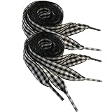 Goodlace 2 Pair 1 Inch Wide Ribbon Shoelaces Fabric Nylon Plaid Checkered Shoe Laces for Sneakers Sports Shoes 47Inch (No.24 Black)