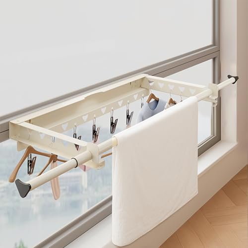 Creperture Tendedero de pared plegable, tendedero retráctil con barra y clip, secadora colgante de acero inoxidable, ahorra espacio para terrazas, balcones, longitud telescópica 103-151 cm, color