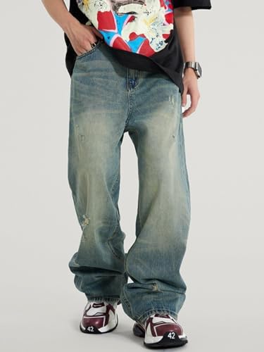 Pants Trousers Denim Cool Jeans Men's Retro Street Hip Hop Style Loose Straight Wide Leg Versatile4