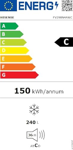 Hisense FV298N4AWC Gefrierschrank, 240 Liter Fassungsvermögen, Total NoFrost, Multi AirFlow, FastFreeze, Türanschlag wechselbar, Energieeffizienzklasse C, 172cm x 59,5cm, weiß