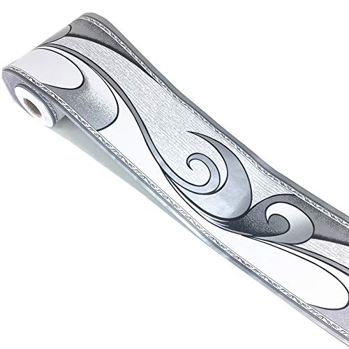 Redodeco Elegant Silver Grey Molding Wallpaper Border Peel Stick Home Ceiling Decorative Border For Bathroom Living Room Kitchen 4Inch By 32.8Ft #TOP3