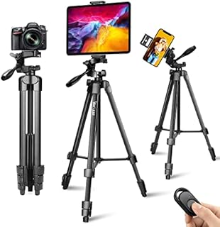 Lusweimi 60-Inch Tripod for ipad iPhone, Camera Tripod for Phone with 2 in 1 Tripod Mount Holder for Cell Phone/Tablet/Webcam/Gopro, Tripod with Carry Bag and Wireless Remote for Photography/Video