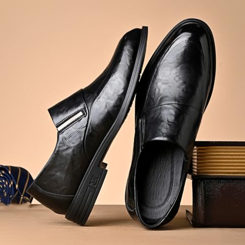 Mens Retro Leather Slip On Dress Loafers Classic Low Heels Pointed Toe Penny Shoes for Formal Business Wedding Office3
