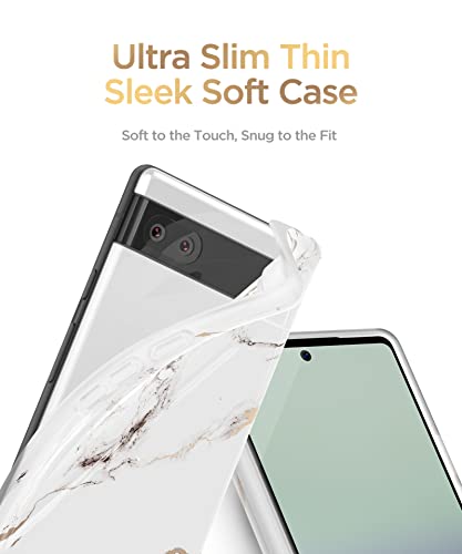 Gviewin Pixel 6A Case 6.1'', Stylish Marble Pattern, Slim Glossy Tpu, Shockproof Protective Cover - White/Gold (2022 Release) #TOP7