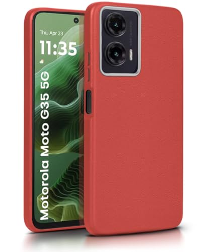 Image of WOW IMAGINE Back Cover for Motorola Moto G35 5G | Ultra Slim Flexible Non-Slip Grip | Inner Fabric | Metal Camera Ring & Lightweight Soft Silicone Mobile Case - Crimson Red