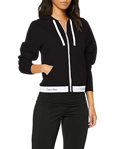 Calvin Klein Kvinnor Top Hoodie Full Zip Tröja med Huva, Svart, M