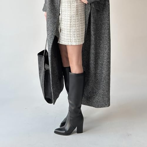 Womens Knee High Boots Retro Chunky Heel Pointed Toe Pull On Classic Knee High Boots for Women Girls Ladies Retro Tall Boot Winter Fall Fashion Boot4