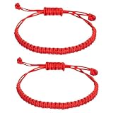 Pulsera de Cuerda Trenzada roja de 2 Piezas, Pulsera de Cuerda de Budista tibetana Ajustable