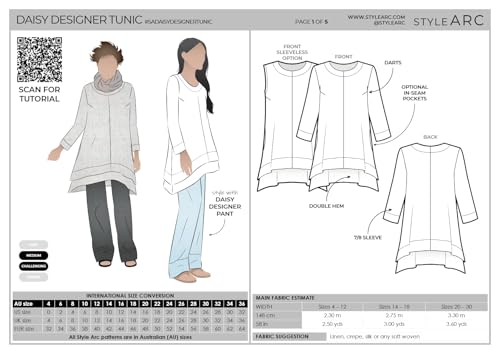Style Arc Sewing Pattern - Daisy Designer Tunic (Sizes 18-30)