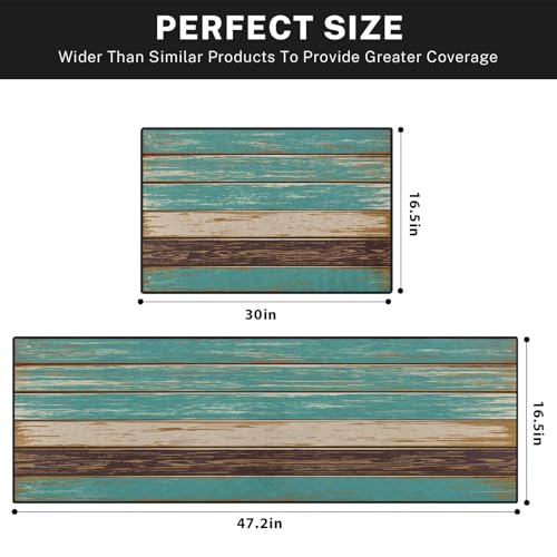Tayney Rustic Kitchen Rugs And Mats Non Skid Washable Set Of 2, Teal Country Wood Board Kitchen Mats For Floor thumb #1