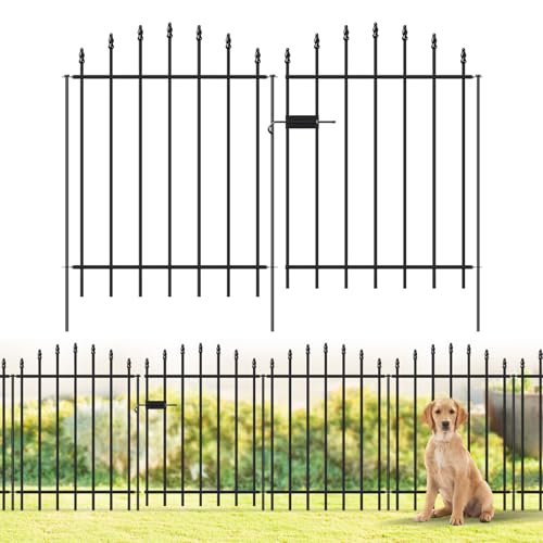 32" x 12' No-Dig Metal Garden Fence with Gate, Outdoor Fencing for Yard