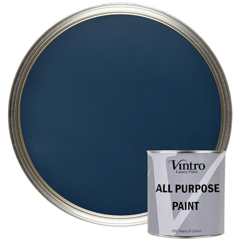 Vintro Paint - All Purpose Paint. Multi-Surface Matt Paint For Indoor/Outdoor Use. Wood, Walls, Doors, Cabinets, Metal, Plastic, Masonry, Furniture, Glass, Tiles, Radiators & Pipes. 250ml (Navy Blue)