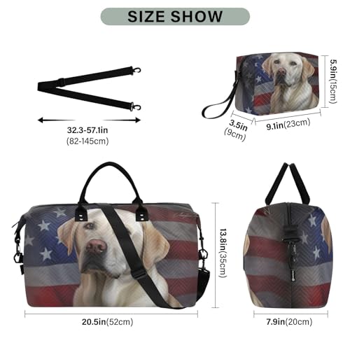 Large Travel Duffel Bag, Labrador and American Sports Tote Gym Bag, Shoulder Weekender Overnight Bag for Women Men, Carry On Luggage with Toiletry Bags3