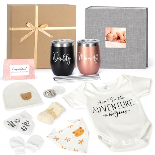 GIGPADE New Mom Gifts Gender Reveal Gift Pregnancy Gift for Expecting Mom Pregnancy Announcement Baby Shower Gifts Basket with Baby Photo Albums Tumbler for New Parents First Time Mom Gender Reveal