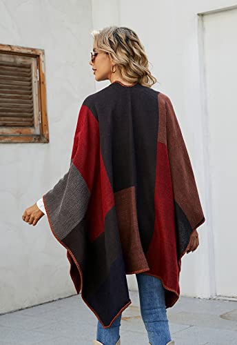 Image of LittleMax Women's Shawl Wraps, Fall Clothes Open Front Boho Cardigan Plaid Knitted Sweater