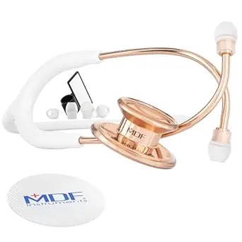 MDF Instruments, RoseGold MD One Stainless Steel Stethoscope, Adult, White Tube, RoseGold Chestpieces-Headset, MDF777RG29