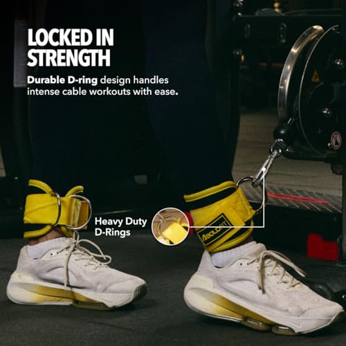 Image of Boldfit Ankle Straps For Gym With Metal D-rings Unisex Ankle Strap For Cable Machine Exercise Padded Ankles Bands For Leg Extensions, Kickback Ankles Gym Accessories For Men Workout 1 Pair Apex Yellow