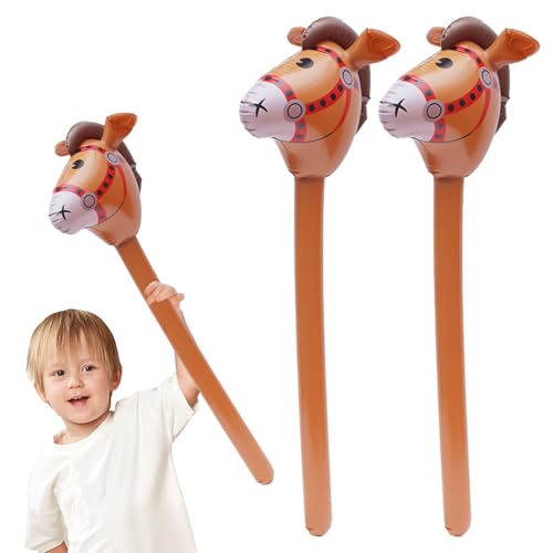 Lot de 2 chevaux gonflables - Cheval de cheval - Bâton pour enfants - Cheval à baiser - Cheval à emboucher - Tête de cheval - Kit de bricolage