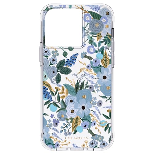 Image of Rifle Paper Co. iPhone 13 Pro - 10ft Drop Protection with Wireless Charging, Scratch Resistant Protective 6.1 inch Case for iPhone 13 Pro, Shock Absorbing Material, Floral Print -Garden Party Blue