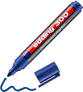 edding 300 Permanent Marker - Blue - 1 Pen - Round Tip 1.5-3 mm - Waterproof, Quick-Drying, Smear-Proof Pens - for Cardboard, Plastic, Glass, Wood, Metal and Fabric