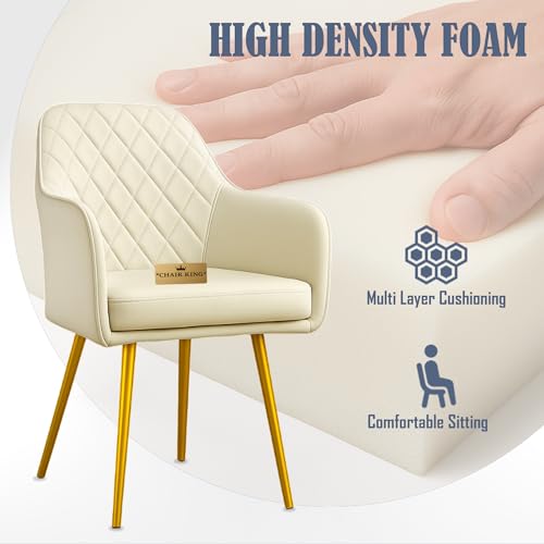 Image of Barfi Velvet Dining Chair | Set of 2 Premium Modern Upholstered Accent Chair with Armrest, Padded Seat and Metal Legs | Comfy Chair for Home, Office & Restaurents | (Off White with Puffy)