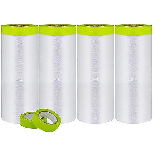 Pre-Taped Masking Film & Tape for Painting (6 Rolls)