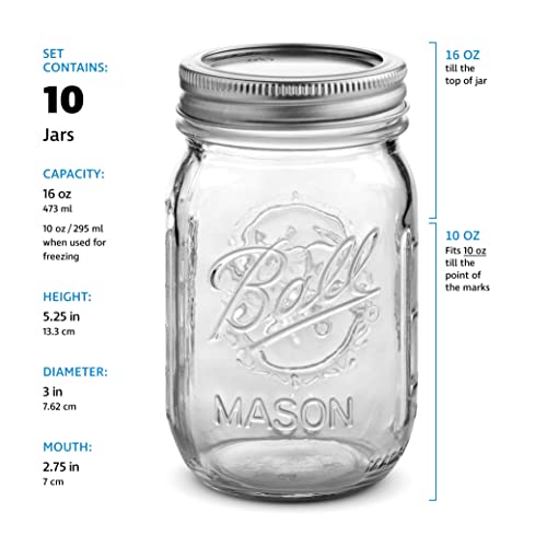 Sewanta Regular Mouth Mason Jars 16 Oz [10 Pack] With Mason Jar Lids And Bands, Mason Jars 16 Oz - For Canning, Fermenting, Pickling, Jar Decor. Microwave/Freeze/Dishwasher Safe Jar Opener #TOP5