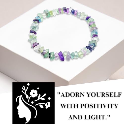 Image of Certified Multi Fluorite Bracelet for Women Men with Healing Crystal and Reiki Stone - Beautiful Gemstone Beaded Bracelet for Balance, Harmony & Positive Energy (Chips Stone Beads)