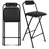 FATOLRD Folding Bar Stool with Back, 1 pcs Tall Foldable Stool Chair Portable Collapsible Stool for Adult Counter Height Seat Leather Padded Kitchen Shop Comfortable Sturdy