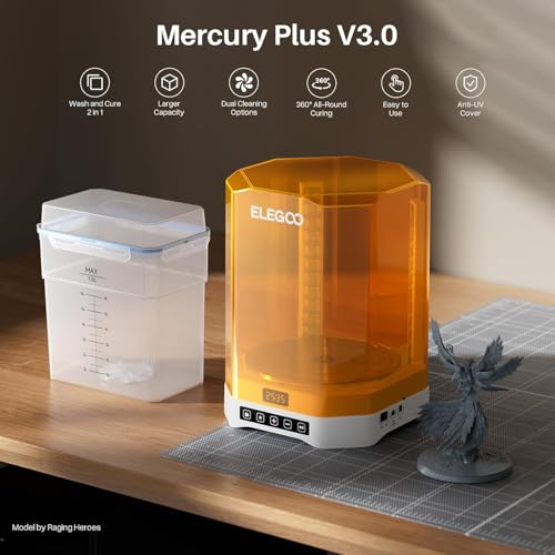 Image of ELEGOO Mercury Plus 3.0 Wash and Cure Station for Resin 3D Prints - 7.5L Capacity, Dual Cleaning Modes, 360 UV Curing, Compatible with 10 inch Build Plates, Anti-UV Cover, Touchscreen Control