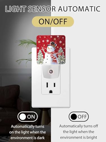 Image of Christmas Snowman Night Light Plug in LED Night Lamp Automatic Sensor Christmas Tree Night Lights, Winter Snowflake Red Night-Lights Plug into Wall for Bedroom Bathroom Kitchen Hallway Xmas Decor