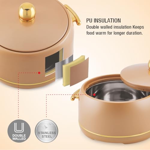 Image of Modware Atlantis Casserole 2500ml Elegant Design Premium Hot Pot, Retains Temperature for Hours, Insulated Inner Steel Casserole for Roti, Hot Box for Home, Chapati Box, Serving Bowl with Lid (Brown)