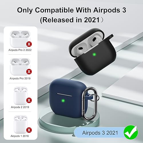 KOKOKA Case Cover Compatible with Airpods 3 with Cleaner kit, Premium Soft Silicone Skin Case Cover Shock Absorbing Protective Case for Airpods 3rd Generation with Carabiner, Black
