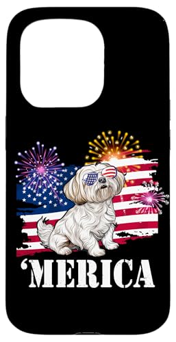 Funny USA Flag 4th July Merica American Maltese Lover Carcasa para iPhone 15 Pro