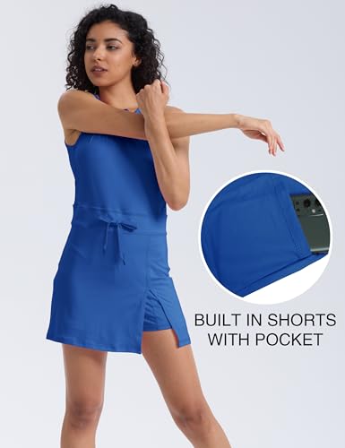 Image of Womens Workout Romper Tennis Dress Built in Shorts Onesie Open Back Jumpsuits Athletic Dresses(0438-Blue*1-S), Small