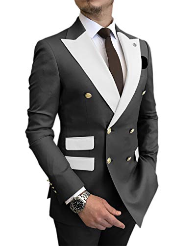 Men's Suits Casual Slim Fit 2 Pieces Double Breasted Prom Tuxedos Business Blazer+Pants for Wedding Groomsmen2